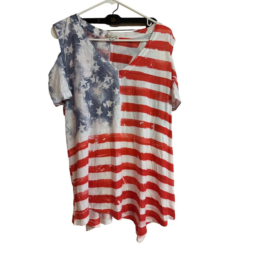 Worldunity Womens XL American Flag T-Shirt Dress 95% Polyester 5% Spandex Patrio